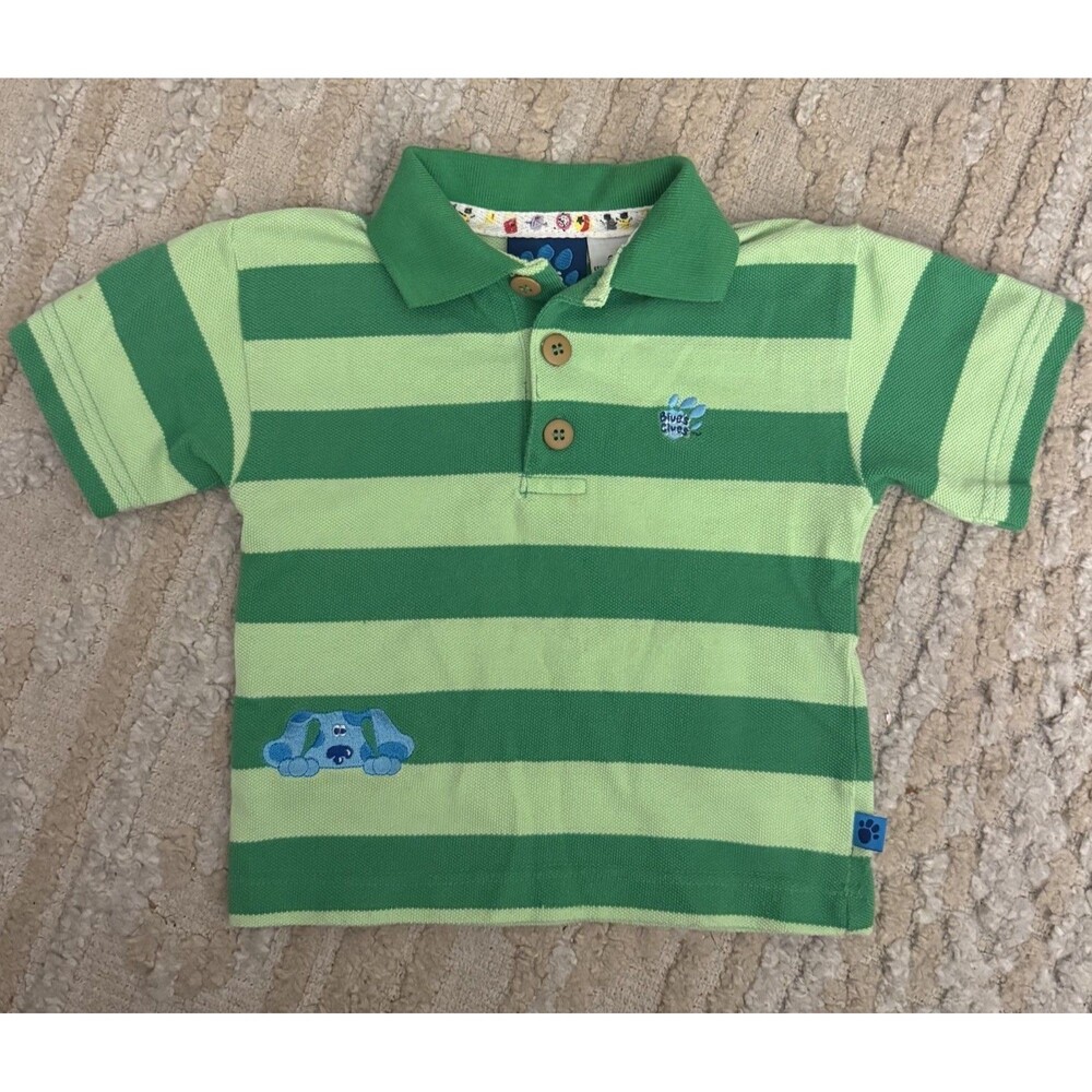 Vintage 1999 Blue’s Clues Polo Shirt 2T Green Striped Embroidered Blue